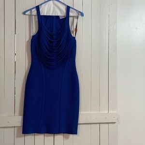 UNIQUE HERVE LEGER bandage dress S navy cowl neck